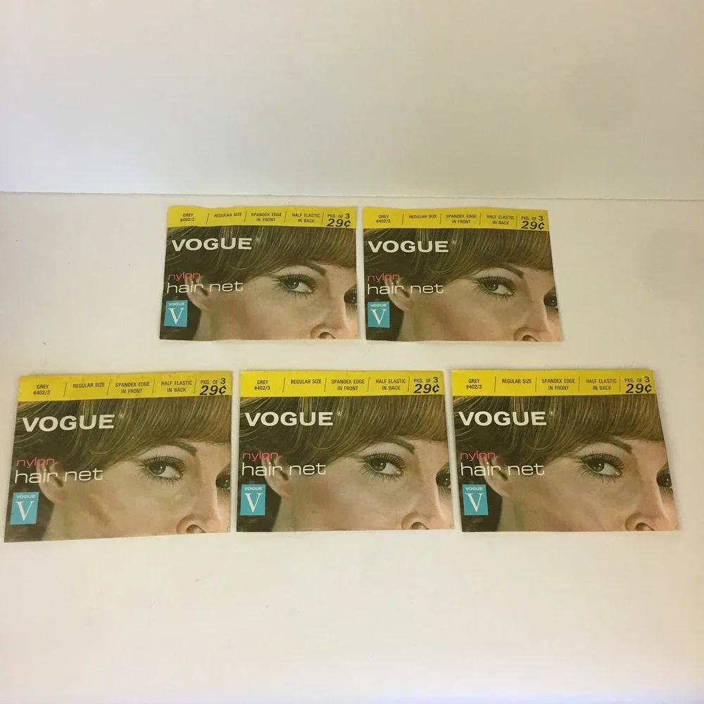 Lot of 5 Vtg Vogue Nylon Hair Nets Grey Regular Size w Package‎ Decor Prop READ